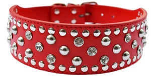 Crystal Studded Collar For Dogs 2 Inch Wide Leather Collar