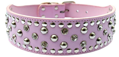 Crystal Studded Collar For Dogs 2 Inch Wide Leather Collar