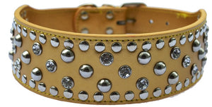 Crystal Studded Collar For Dogs 2 Inch Wide Leather Collar