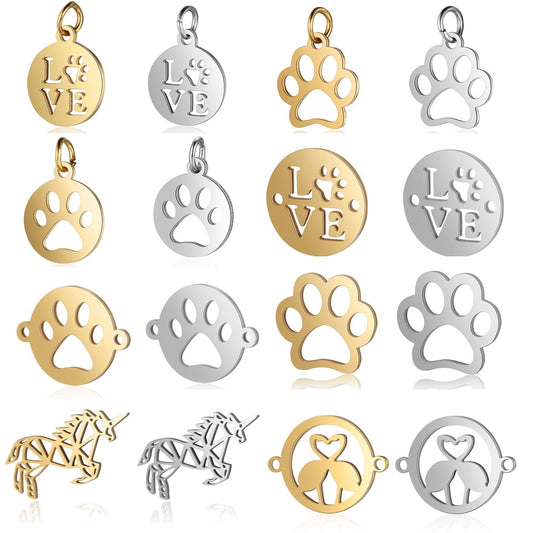 5 Pcs Dog Paw Print DIY Charms Stainless Steel Unicorn Pendant
