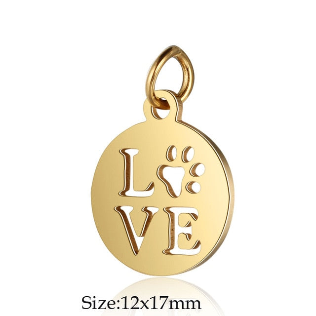 5 Pcs Dog Paw Print DIY Charms Stainless Steel Unicorn Pendant