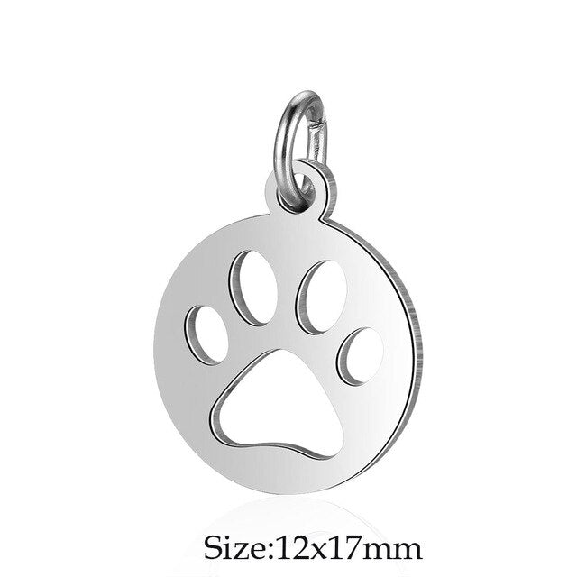 5 Pcs Dog Paw Print DIY Charms Stainless Steel Unicorn Pendant