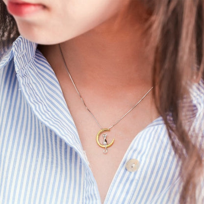 Fashion Cute Animal Cat Moon Pendant Necklace Charm Gold Silver Color Box Chain Necklace Kitten Lucky Jewelry
