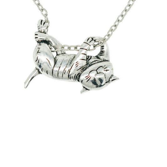 Vintage Cute Silver Cat Pendent Necklace