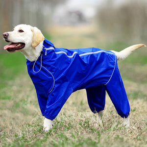 Pet Dog Raincoat Reflective Waterproof Zipper High Neck Hooded Jumpsuit For Small, Medium and Big Dogs