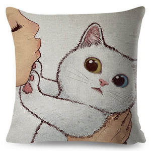 Funny Love Kiss Cute Cat Pillows Cases for Sofa Home Car Cushion Cover Pillow Covers Decor Cartoon Linen Pillowcase 45x45cm