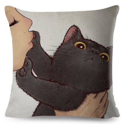 Funny Love Kiss Cute Cat Pillows Cases for Sofa Home Car Cushion Cover Pillow Covers Decor Cartoon Linen Pillowcase 45x45cm
