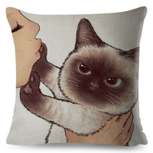 Load image into Gallery viewer, Funny Love Kiss Cute Cat Pillows Cases for Sofa Home Car Cushion Cover Pillow Covers Decor Cartoon Linen Pillowcase 45x45cm
