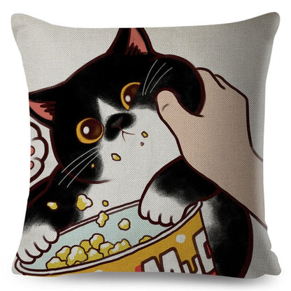 Funny Love Kiss Cute Cat Pillows Cases for Sofa Home Car Cushion Cover Pillow Covers Decor Cartoon Linen Pillowcase 45x45cm
