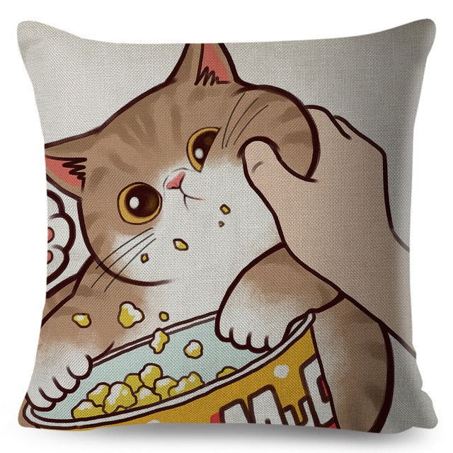 Funny Love Kiss Cute Cat Pillows Cases for Sofa Home Car Cushion Cover Pillow Covers Decor Cartoon Linen Pillowcase 45x45cm