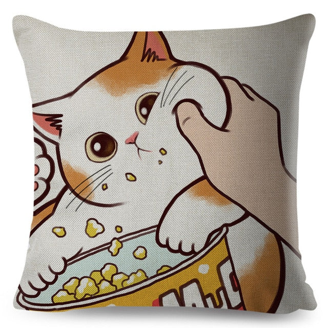 Funny Love Kiss Cute Cat Pillows Cases for Sofa Home Car Cushion Cover Pillow Covers Decor Cartoon Linen Pillowcase 45x45cm