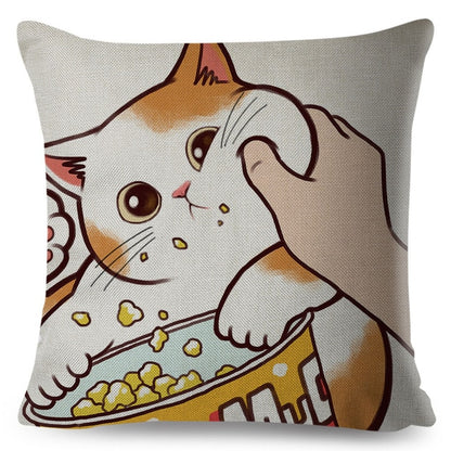 Funny Love Kiss Cute Cat Pillows Cases for Sofa Home Car Cushion Cover Pillow Covers Decor Cartoon Linen Pillowcase 45x45cm
