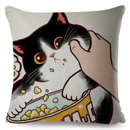 Funny Love Kiss Cute Cat Pillows Cases for Sofa Home Car Cushion Cover Pillow Covers Decor Cartoon Linen Pillowcase 45x45cm