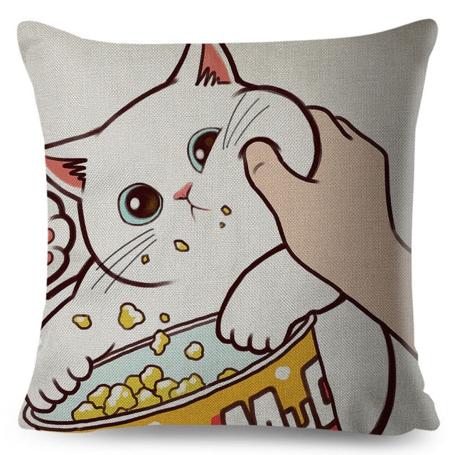 Funny Love Kiss Cute Cat Pillows Cases for Sofa Home Car Cushion Cover Pillow Covers Decor Cartoon Linen Pillowcase 45x45cm