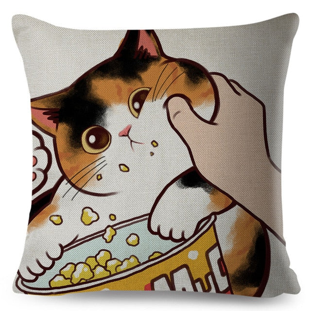 Funny Love Kiss Cute Cat Pillows Cases for Sofa Home Car Cushion Cover Pillow Covers Decor Cartoon Linen Pillowcase 45x45cm