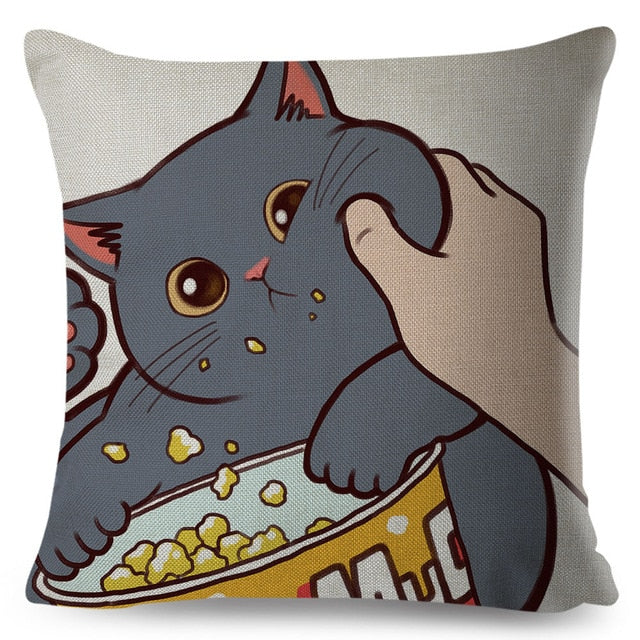 Funny Love Kiss Cute Cat Pillows Cases for Sofa Home Car Cushion Cover Pillow Covers Decor Cartoon Linen Pillowcase 45x45cm