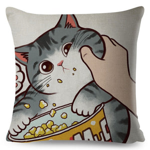 Funny Love Kiss Cute Cat Pillows Cases for Sofa Home Car Cushion Cover Pillow Covers Decor Cartoon Linen Pillowcase 45x45cm
