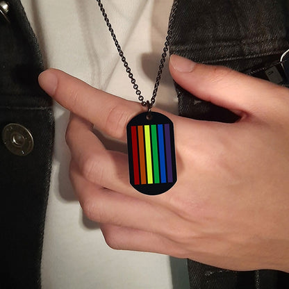 Rainbow LGBT Gay Pride Dog Tag Military Necklace Pendant Unisex Stainless Steel Chain Jewelry