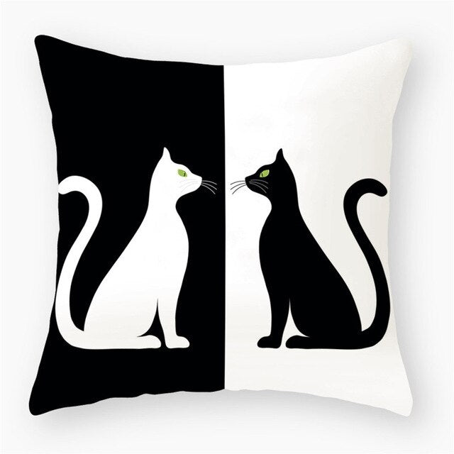 Black & White Cat Sofa Decorative Cushion Cover Pillow Pillowcase (Polyester) Home Decor
