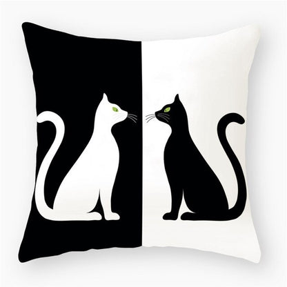 Black & White Cat Sofa Decorative Cushion Cover Pillow Pillowcase (Polyester) Home Decor