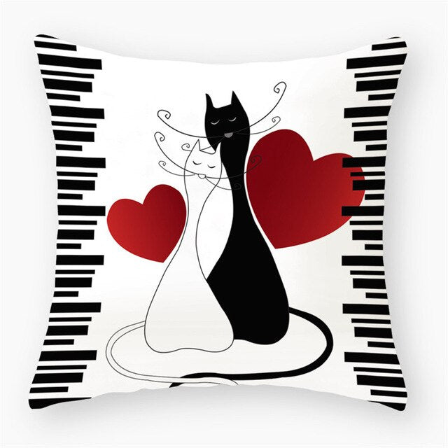 Black & White Cat Sofa Decorative Cushion Cover Pillow Pillowcase (Polyester) Home Decor