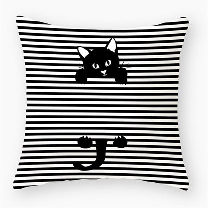 Black & White Cat Sofa Decorative Cushion Cover Pillow Pillowcase (Polyester) Home Decor