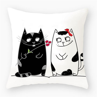 Black & White Cat Sofa Decorative Cushion Cover Pillow Pillowcase (Polyester) Home Decor