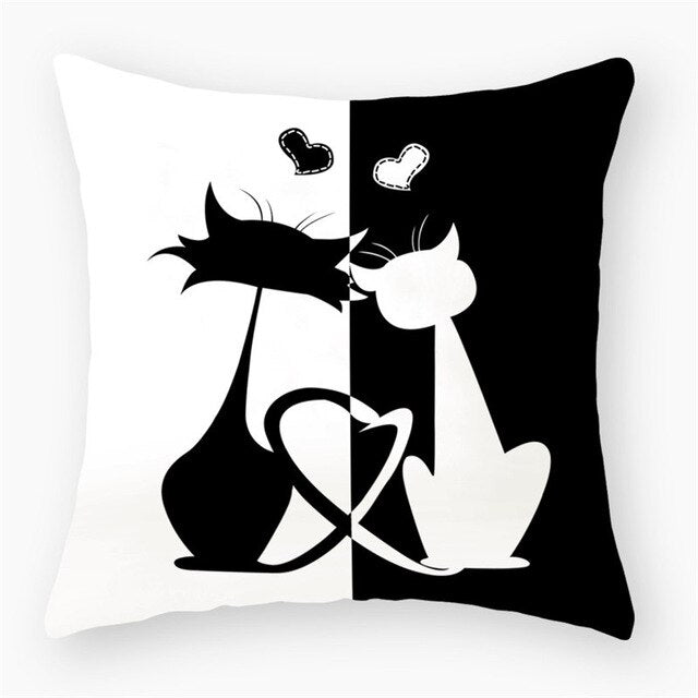 Black & White Cat Sofa Decorative Cushion Cover Pillow Pillowcase (Polyester) Home Decor