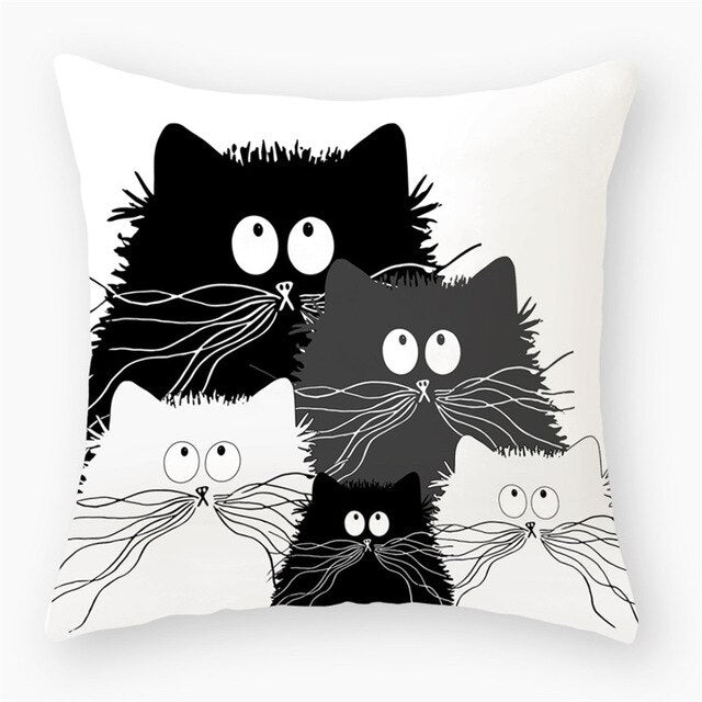 Black & White Cat Sofa Decorative Cushion Cover Pillow Pillowcase (Polyester) Home Decor