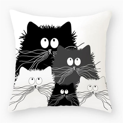 Black & White Cat Sofa Decorative Cushion Cover Pillow Pillowcase (Polyester) Home Decor