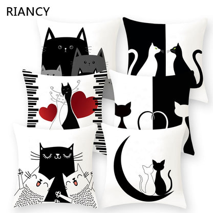 Black & White Cat Sofa Decorative Cushion Cover Pillow Pillowcase (Polyester) Home Decor