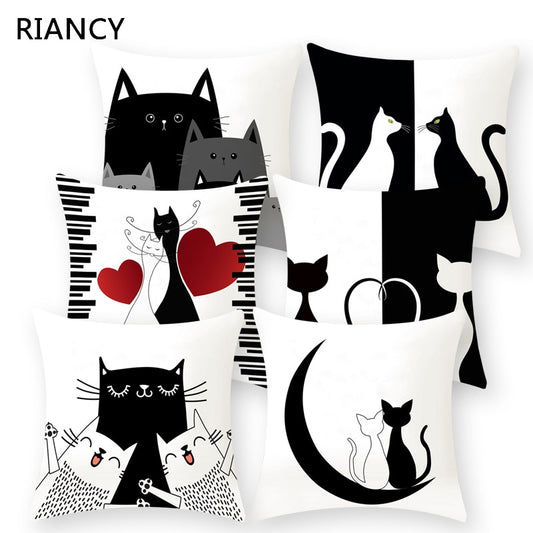 Black & White Cat Sofa Decorative Cushion Cover Pillow Pillowcase (Polyester) Home Decor