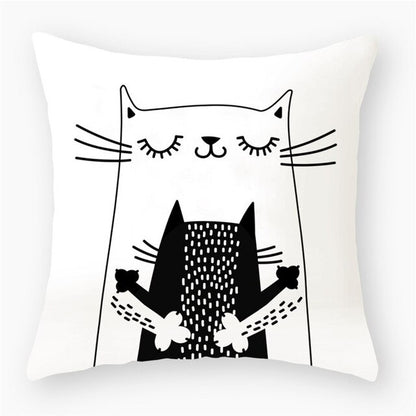Black & White Cat Sofa Decorative Cushion Cover Pillow Pillowcase (Polyester) Home Decor