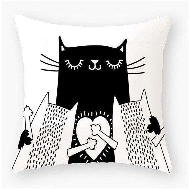 Black & White Cat Sofa Decorative Cushion Cover Pillow Pillowcase (Polyester) Home Decor