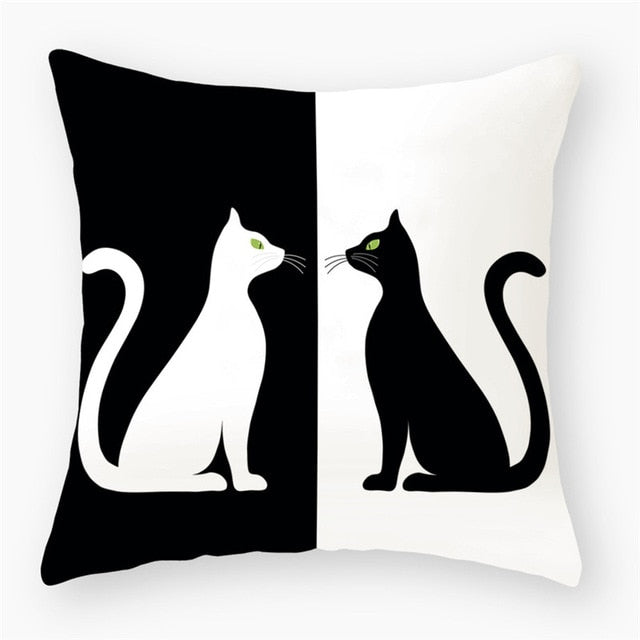 Black & White Cat Sofa Decorative Cushion Cover Pillow Pillowcase (Polyester) Home Decor