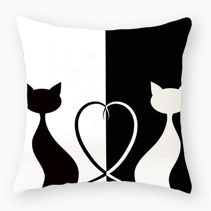 Black & White Cat Sofa Decorative Cushion Cover Pillow Pillowcase (Polyester) Home Decor