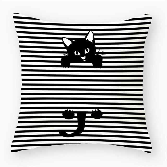 Black & White Cat Sofa Decorative Cushion Cover Pillow Pillowcase (Polyester) Home Decor