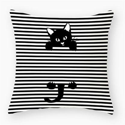 Black & White Cat Sofa Decorative Cushion Cover Pillow Pillowcase (Polyester) Home Decor