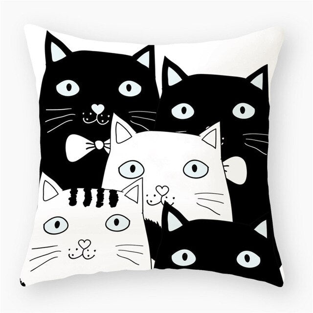 Black & White Cat Sofa Decorative Cushion Cover Pillow Pillowcase (Polyester) Home Decor