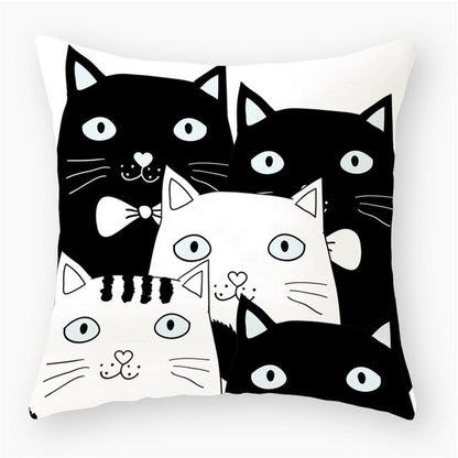 Black & White Cat Sofa Decorative Cushion Cover Pillow Pillowcase (Polyester) Home Decor