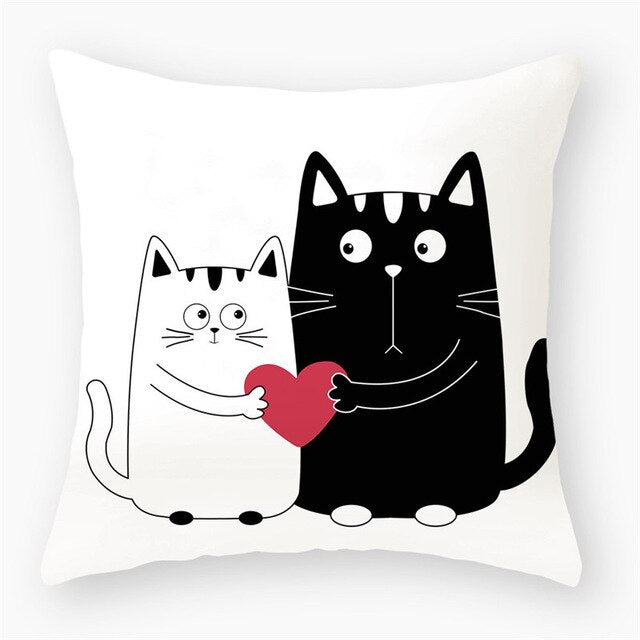 Black & White Cat Sofa Decorative Cushion Cover Pillow Pillowcase (Polyester) Home Decor