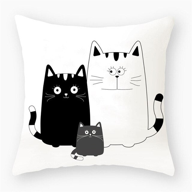 Black & White Cat Sofa Decorative Cushion Cover Pillow Pillowcase (Polyester) Home Decor