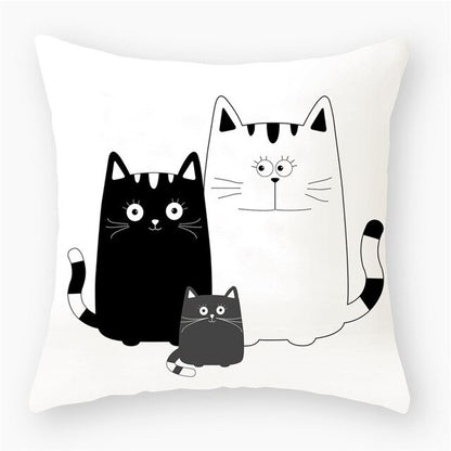 Black & White Cat Sofa Decorative Cushion Cover Pillow Pillowcase (Polyester) Home Decor