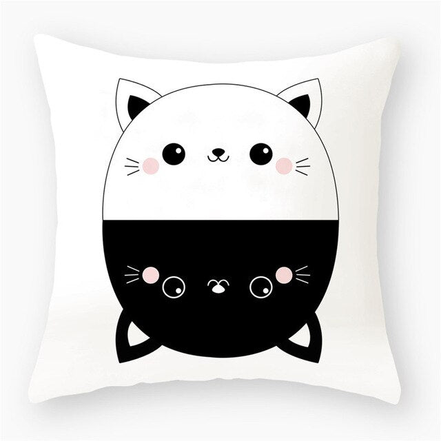 Black & White Cat Sofa Decorative Cushion Cover Pillow Pillowcase (Polyester) Home Decor
