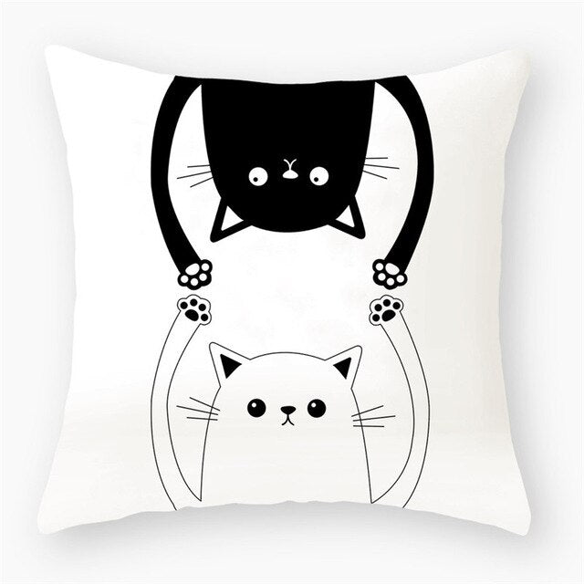 Black & White Cat Sofa Decorative Cushion Cover Pillow Pillowcase (Polyester) Home Decor