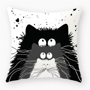 Black & White Cat Sofa Decorative Cushion Cover Pillow Pillowcase (Polyester) Home Decor