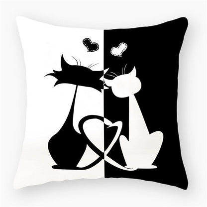 Black & White Cat Sofa Decorative Cushion Cover Pillow Pillowcase (Polyester) Home Decor