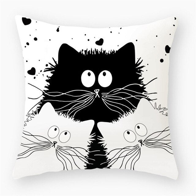 Black & White Cat Sofa Decorative Cushion Cover Pillow Pillowcase (Polyester) Home Decor