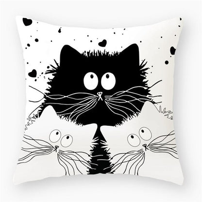 Black & White Cat Sofa Decorative Cushion Cover Pillow Pillowcase (Polyester) Home Decor