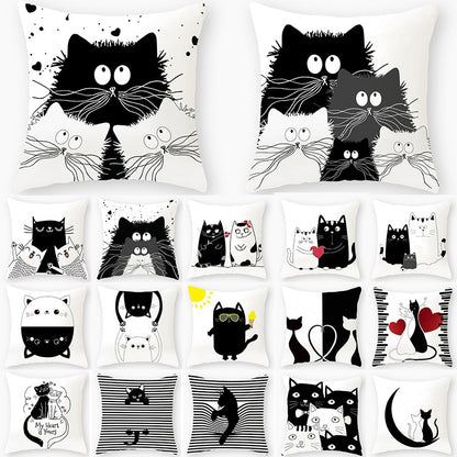 Funny Cute Black Cat Lover Pillowcase Cushion Cover 45*45 Polyester Pillow